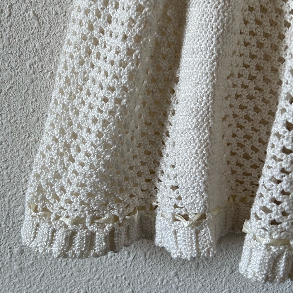 Women’s Knit Midi Skirt Small Cream Crochet Flare Boho Festival Handmade Western - Picture 4 of 13